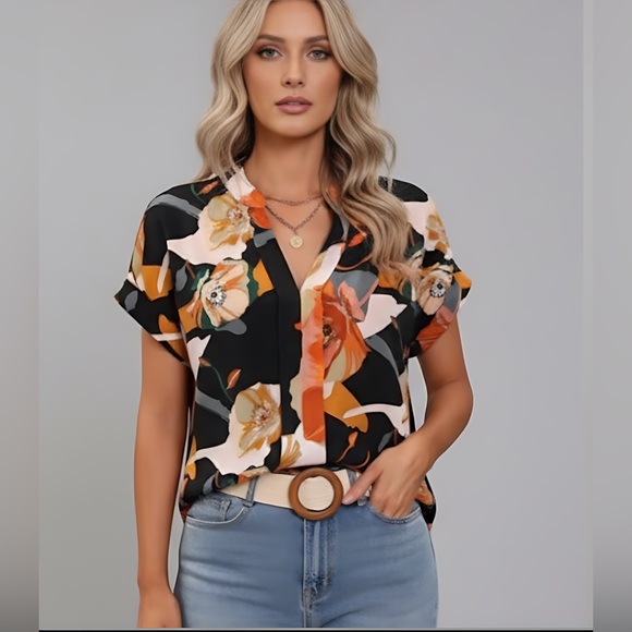Tops - Floral Print Batwing Sleeve Blouse
